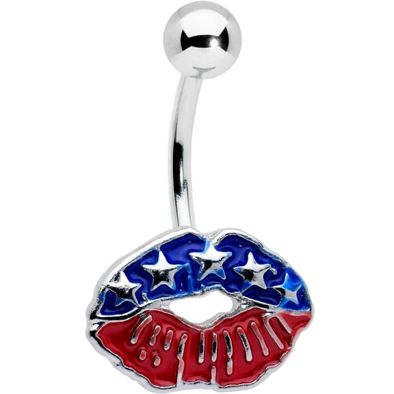 Body Candy Womens 14G Surgical Steel Navel Ring Piercing Patriotic Kissy Lips Mens Belly Button Ring