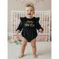 thumbnail image 3 of Miaouyo Baby Girl New Year Romper Letter Print Long Sleeve Round Neck Velvet Newborn Jumpsuit with Sequin Bow Headband, 3 of 9