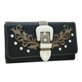 thumbnail image 1 of 7.5 x 4.5 in. Trifold Rhinestone Studded Buckle Wallet, Black, 1 of 1