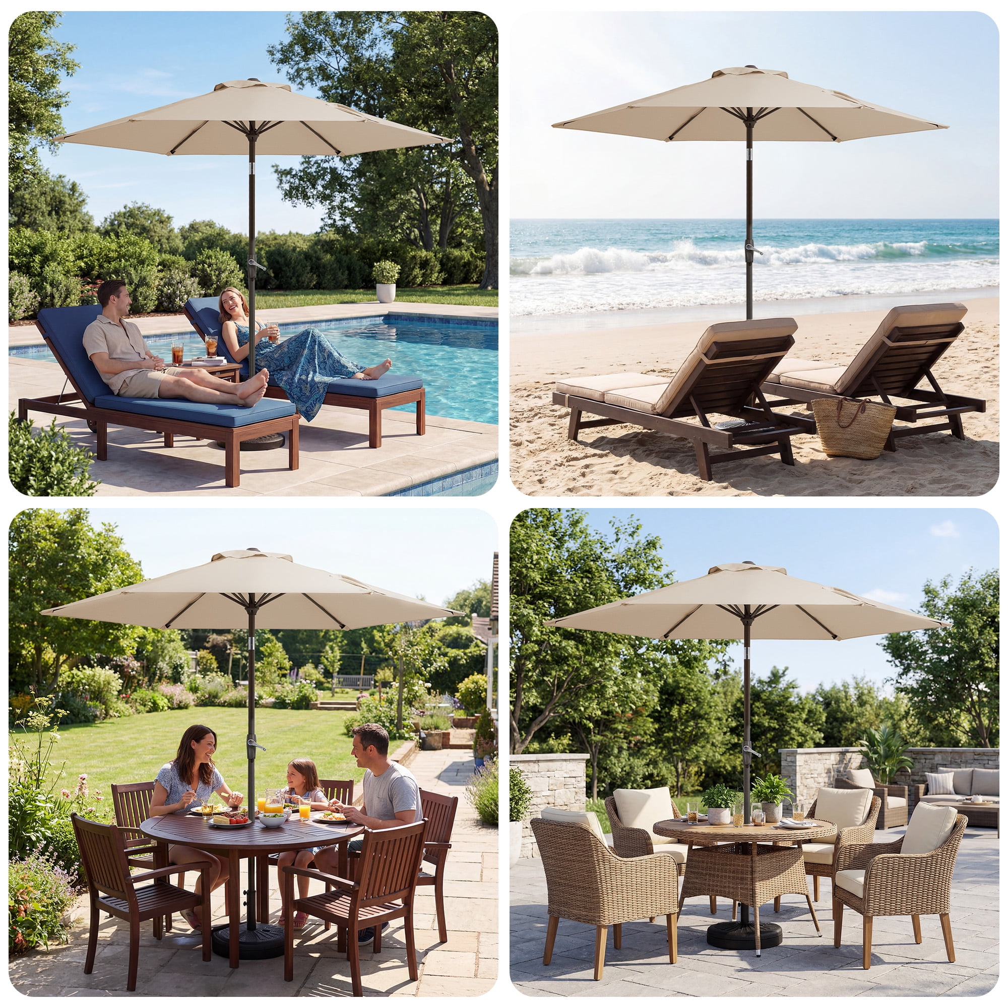Napwant 7.5ft Patio Umbrella, 6 Sturdy Ribs Outdoor Table Umbrella with Push-Button Tilt & Crank for Garden, Deck, and Pool Beige