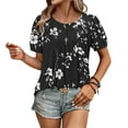 thumbnail image 4 of Hrsba Blouses for Women,Ladies Casual Pleated Vintage Flowy Print Short Sleeve Crewneck Summer Tops, 4 of 5