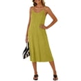 thumbnail image 3 of Women Summer Dresses Pleated Maxi Dresss Sleeveless Spaghetti Strap V Neck Beach Vacation Long Flowy Sundress Green, 3 of 7