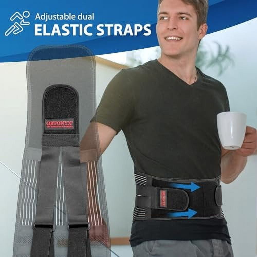 ORTONYX Lower Back Brace Lumbar Support Belt for Men and Women, Back pain Relief, Herniated Disc, Scoliosis, Sciatica/Black L