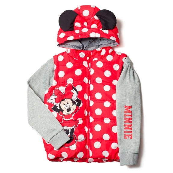 Disney Minnie Mouse Big Girls Zip Up Vest 2fer Jacket Toddler to Big Kid
