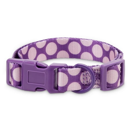 Vibrant Life Fashion Pink/Purple Dots Dog Collar, Medium, 14-20 in, 5/8