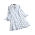 thumbnail image 3 of Aboser Womens Plus Size Tunic Shirts L-8XL Plain Cotton Linen Tunics or Tops Casual Ruffle Hem T Shirt Loose V Neck Blouses Cozy 3/4 Length Sleeve T-shirts, 3 of 5