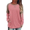 thumbnail image 1 of Womens Tops Color Block Pullover Long Sleeve T Shirts with Pockets Crew Neck Tunic Blouse, 1 of 5