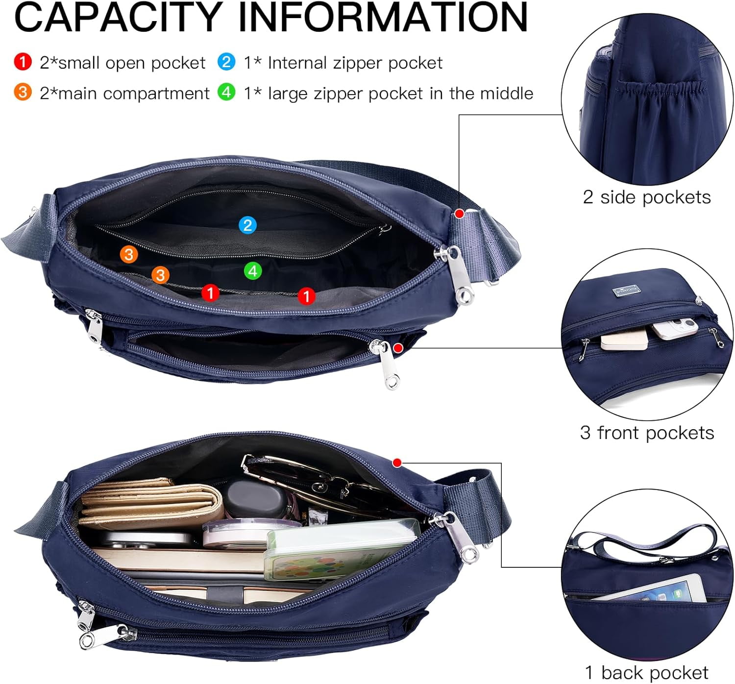 Crossbody Shoulder Bag for Women Handbag Purse, Large Nylon Tote with Adjustable Strap
