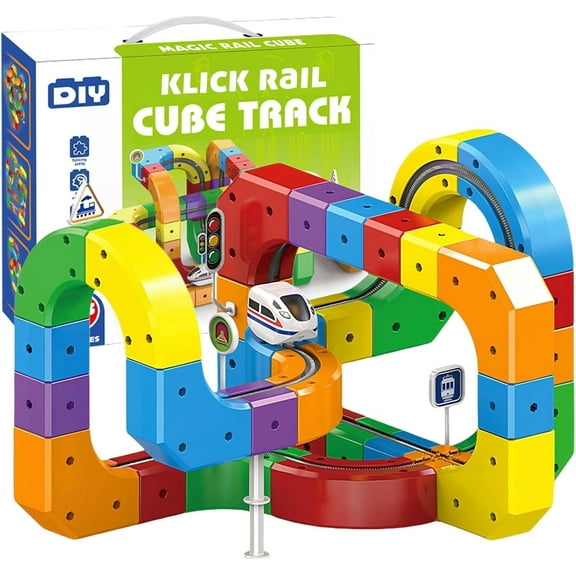 KlickRail Electric Train Set - 81pcs Expanded 3D Magnetic Gravity-Defying Building System with Additional Track Pieces and Enhanced Layout Options