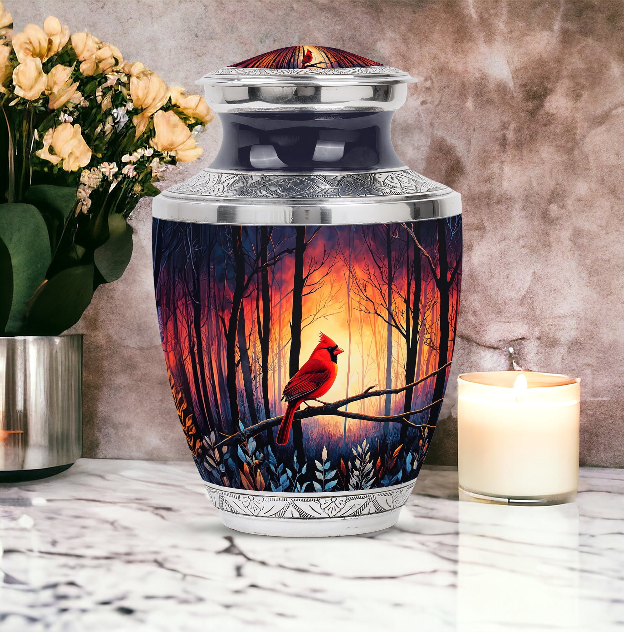 SABURIAL Cardinal Bird Urn - Large Funeral Urns For Women - Small Cremation Urns For Human Ashes Adult Man - Combo Of 10 Inch & 3 Inch