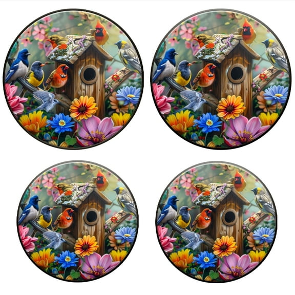 Bahomeck Electric Stove Burner Covers Set Of 4,Colorful Birdhouse With Various Birds Perched On Branches Metal Gas Stove Burner Covers,Protecting Gas Stoves,8 Inch And 10 Inch