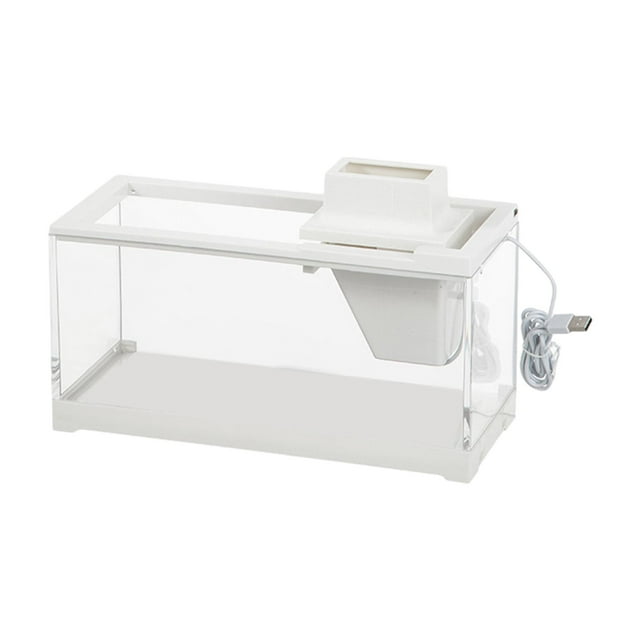 Acuario de pecera con filtro de agua, mini bomba de aire silenciosa, pecera transparente, pecera blanca para reptiles de oficina, peces pequeños con bomba y luz