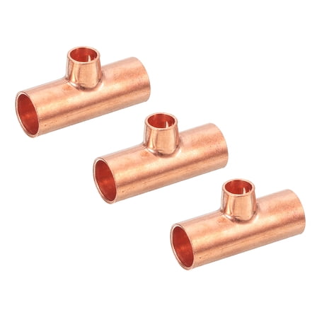 3Pcs 3/8" x 1/4" x 3/8" Copper Reducing Tee Pressure Pipe Fitting Connectors for Plumbing Supply & Refrigeration