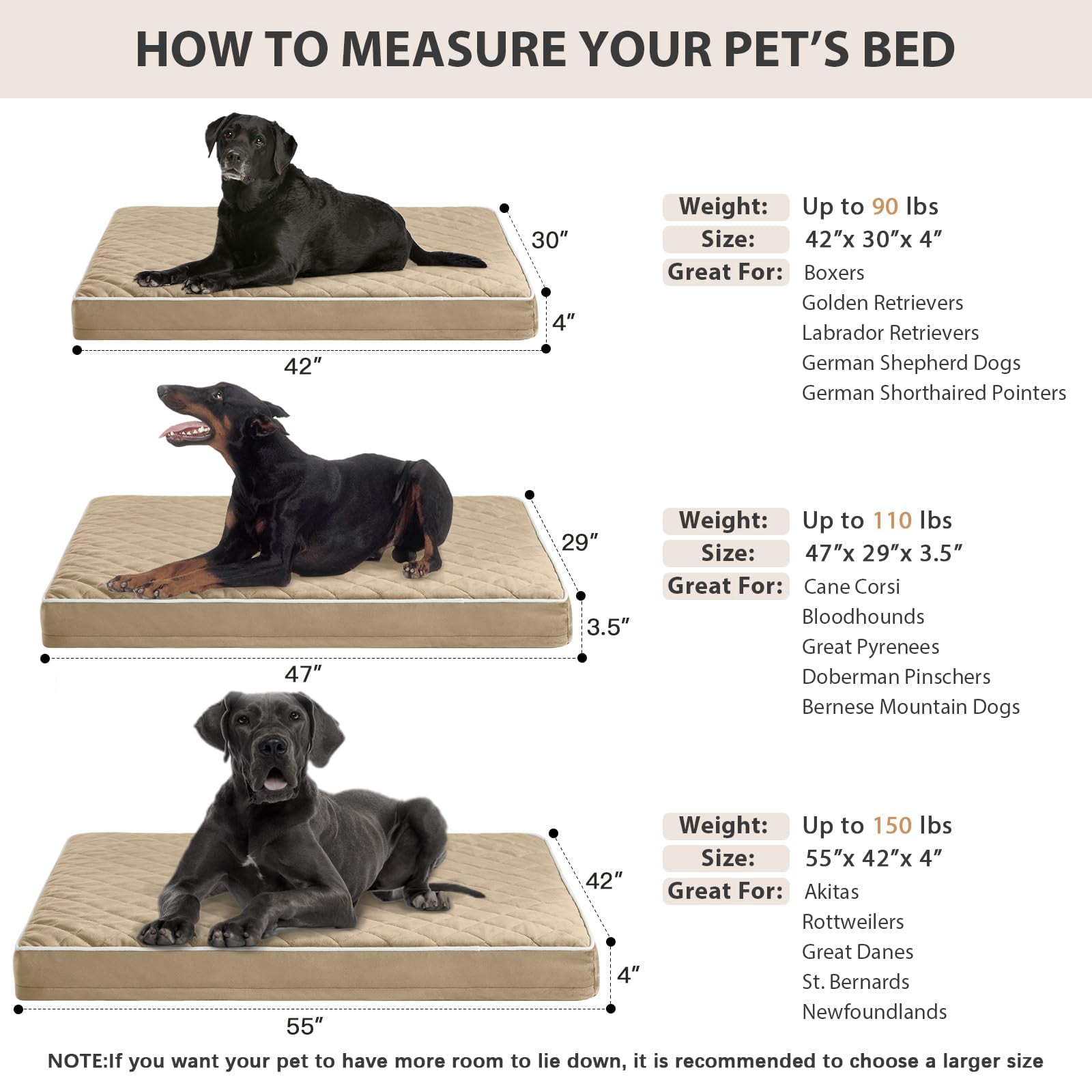 Xl Dog Beds Large Sized  Waterproof Extra Dogs Bed With Removable Washable Cover Multi-needle Quilting Crate