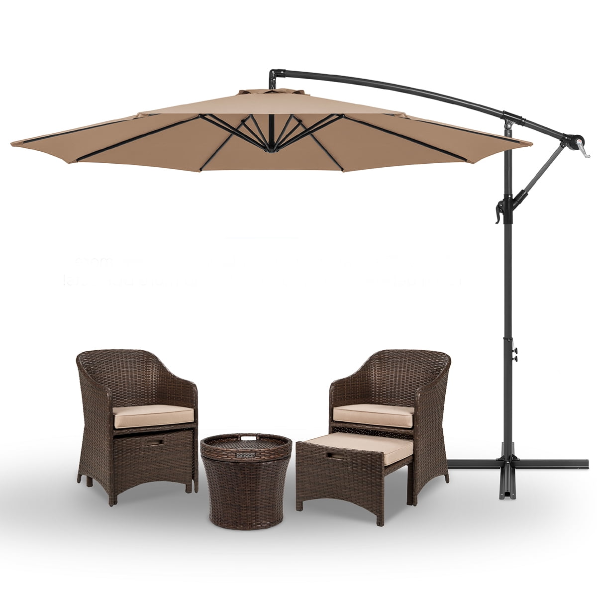 10' ft Outdoor Patio Umbrella Offset Cantilever Umbrella Manual Crank With Cross Base Include, Beige