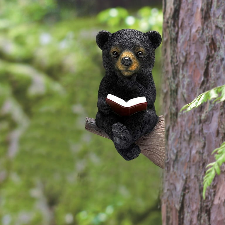 HYmarket Solar Charging Baby Bear Reading Book Garden Statue