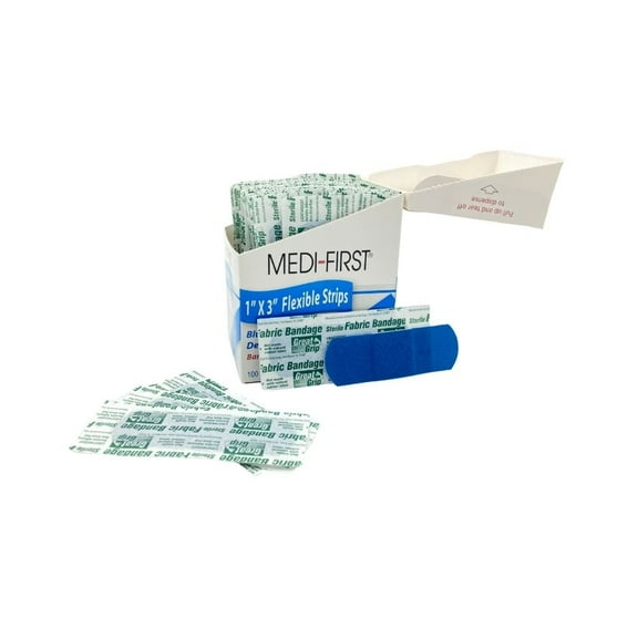 1" x 3" Blue Metal Detectable Bandage Cloth Strips 100/Box (1 Box)