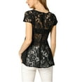 thumbnail image 4 of INSPIRE CHIC Women's Round Neck Cap Sleeves High Low Hem Lace A Line Peplum Blouse, 4 of 7