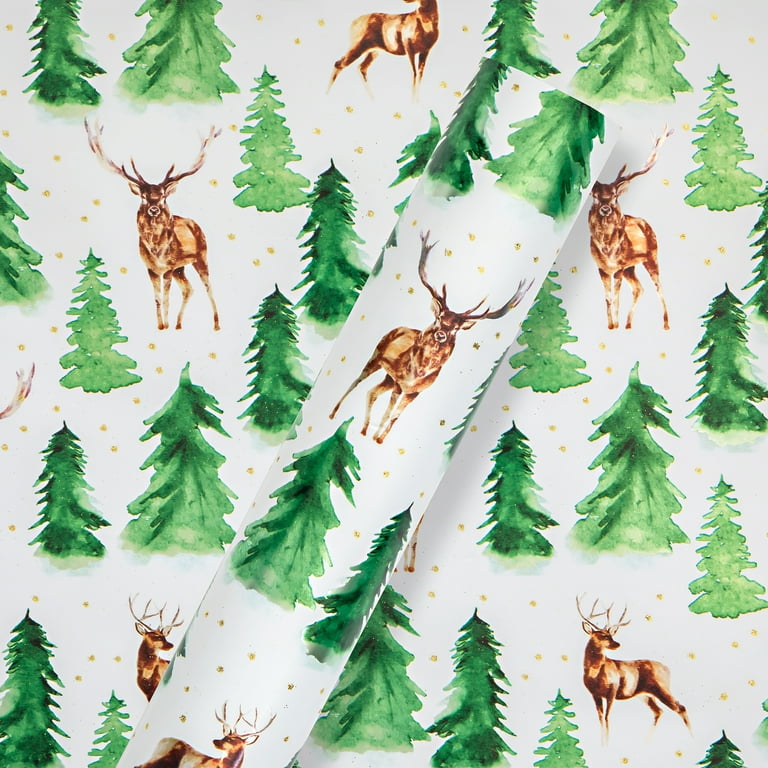 Pine Trees and Snow Gift Wrap  Green Christmas Wrapping Paper