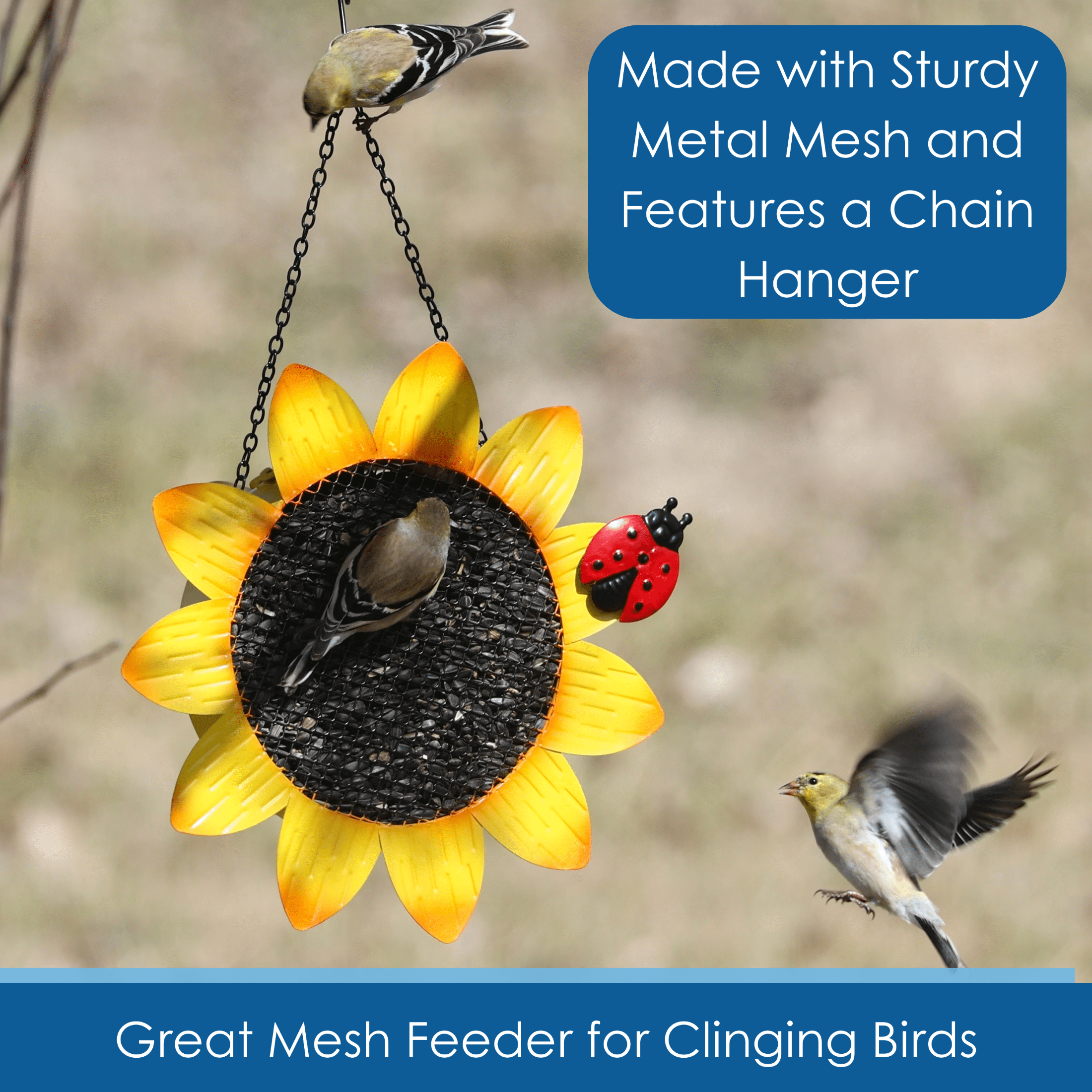 Gift Essentials Yellow Sunflower Metal Mesh Clinging Bird Seed Feeder GEF1001
