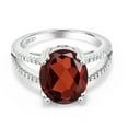 thumbnail image 2 of Gem Stone King 6.08 Cttw Red Garnet Ring for Women | 925 Sterling Silver | Oval 12X10MM | Gemstone January Birthstone | Available in Size 5, 6, 7, 8, 9, 2 of 4