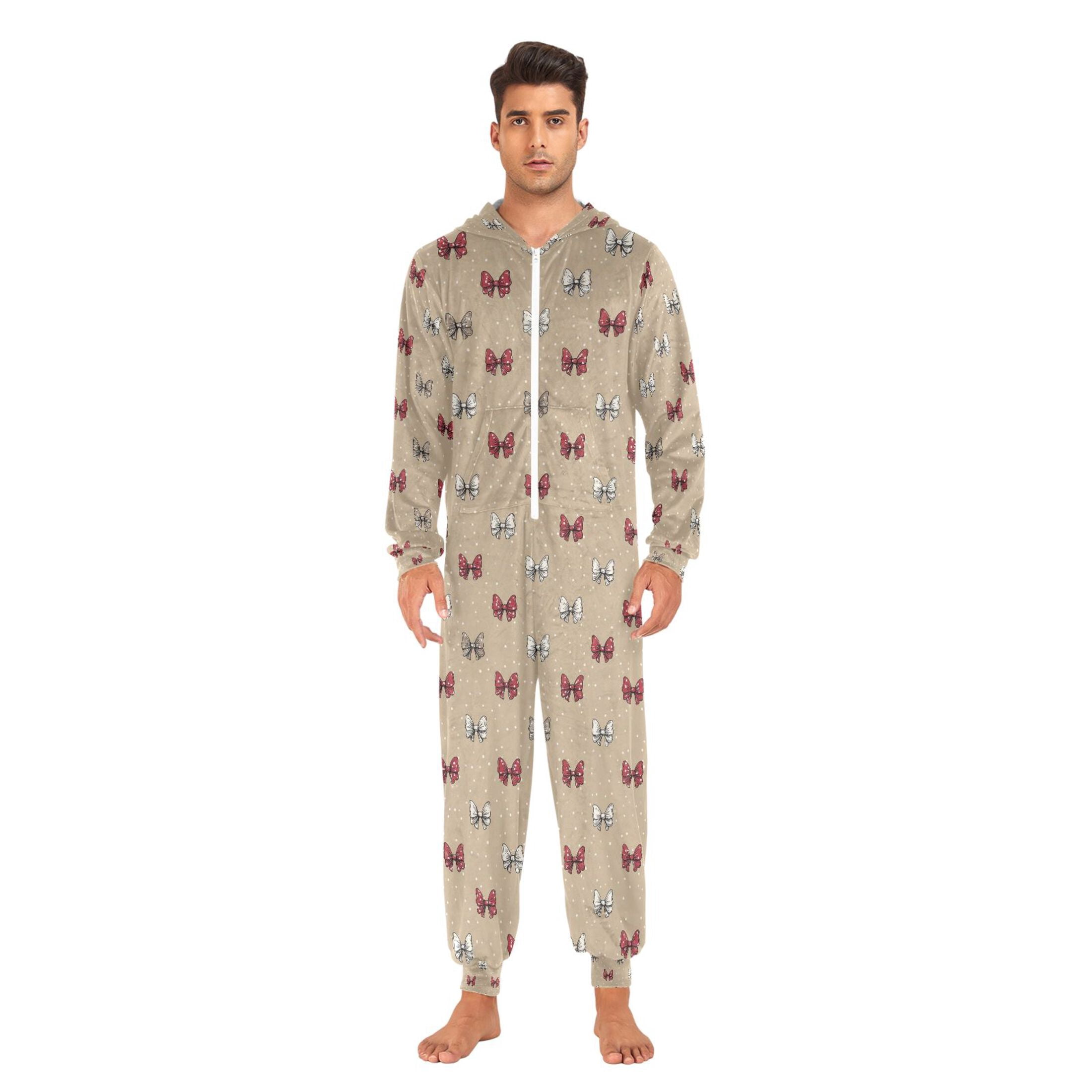 Adult Christmas Onesie Mouse Bow Adult Zipper One-Piece Pajamas Unisex Pajamas with Pockets