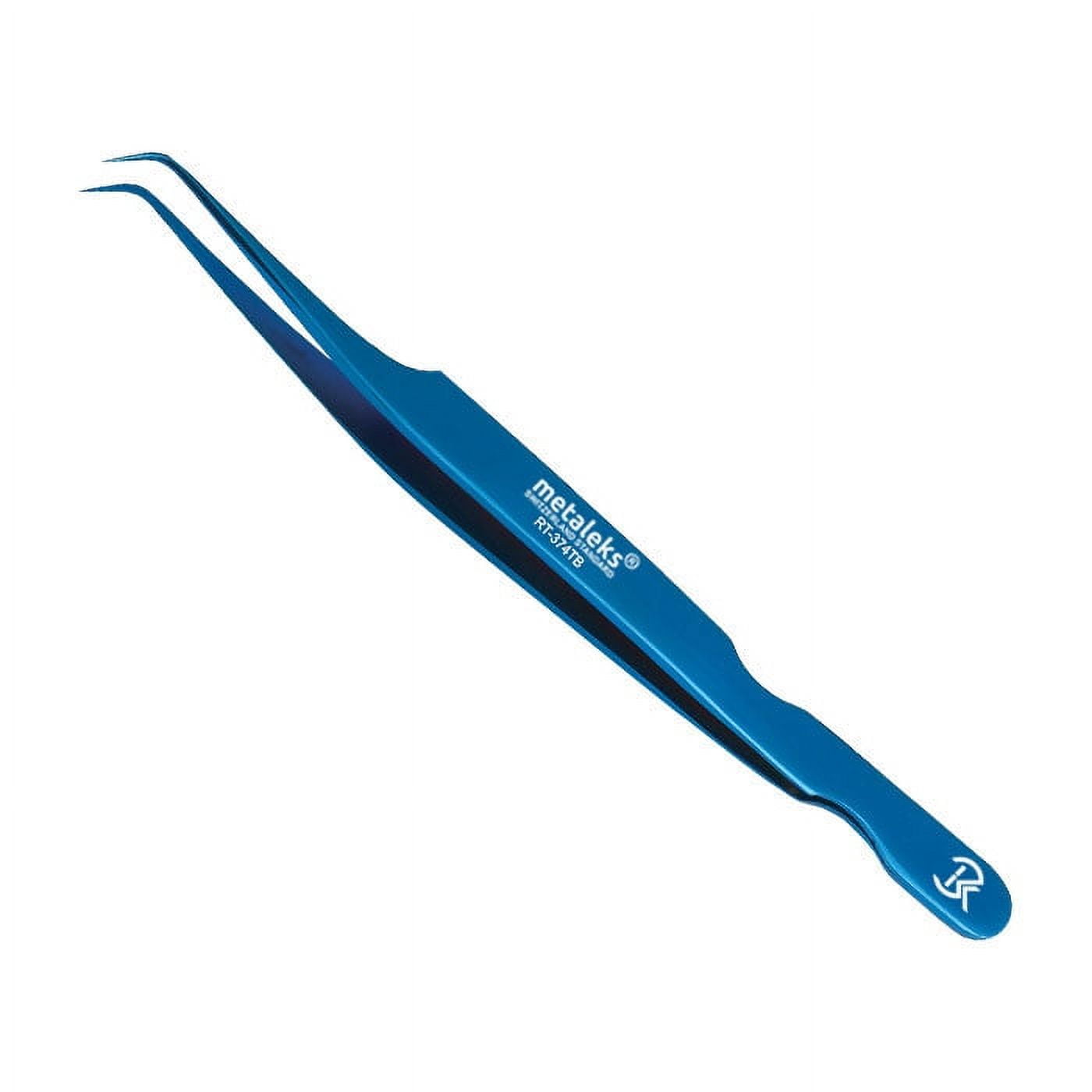 6PCS Complete Blue Titanium Coated Volume Tweezers Eyelash Extension Set With Blue Metallic Magnetic Pouch