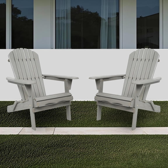 Folding Adirondack Chair Set of 2, Solid Wood Outdoor Patio Lounge Chairs,Half Pre-Assembled, Natural Wood Finish for Garden, Lawn, Deck, Poolside & Fire Pit