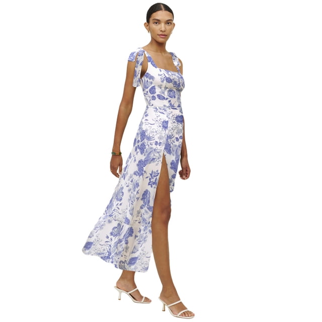 Vestido de mujer, tirantes con cordones y abertura en el pecho, vestido floral, nueva moda de primavera y verano