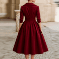 thumbnail image 4 of Women's Vintage Dress Fall Fit and Flare 3/4 Sleeve Elegant Cocktail Party Formal Church Dresses 2025 Wine 2XL, 4 of 4