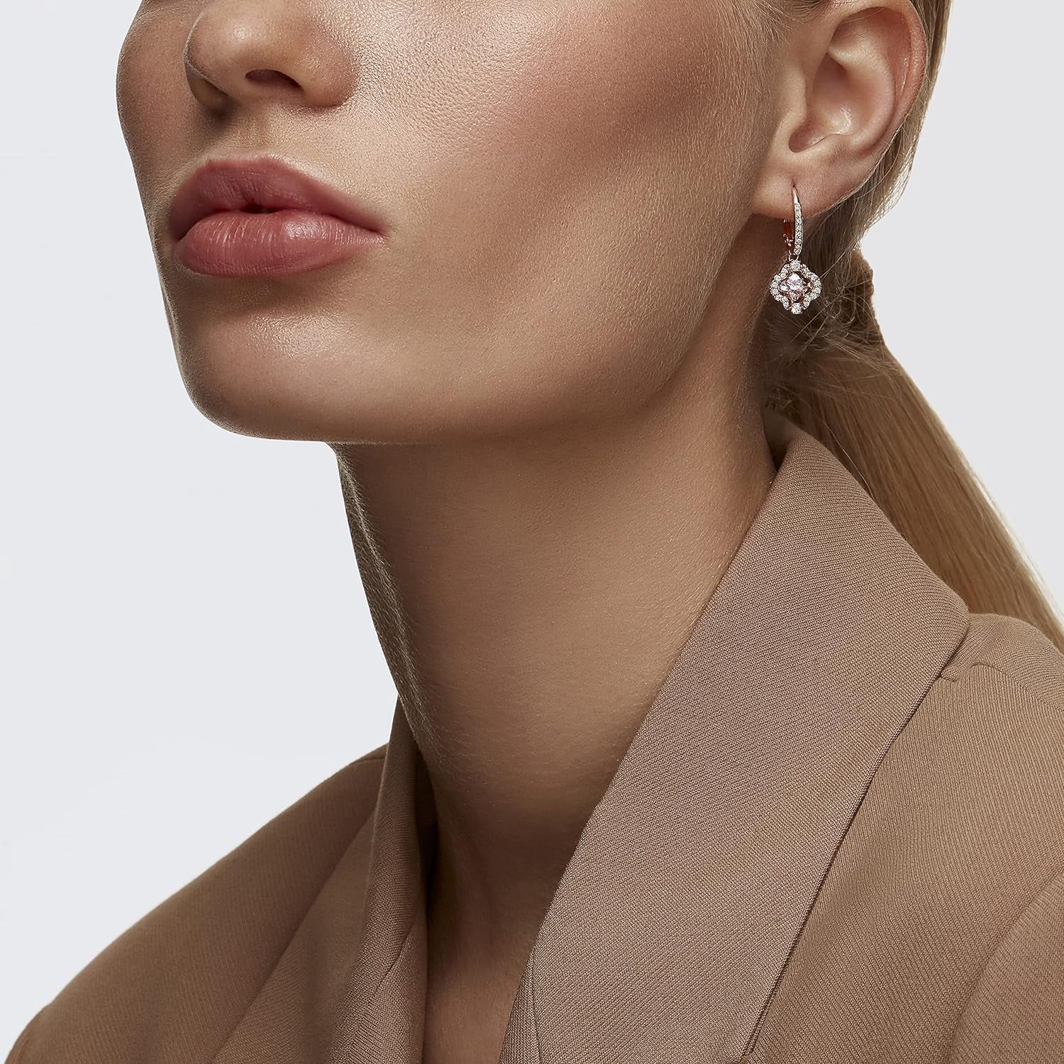 Swarovski Rose-gold Tone Plated Sparkling Dance Clover Pierced Earrings