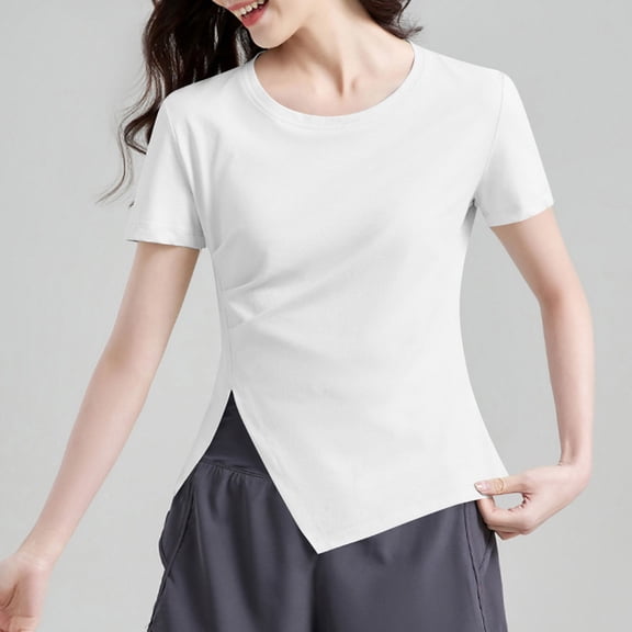 BLCHUNen Short Sleeve Tops for Women Crew Neck Pullover Side Split Lightweight Casual Summer Loungewear Pajamas