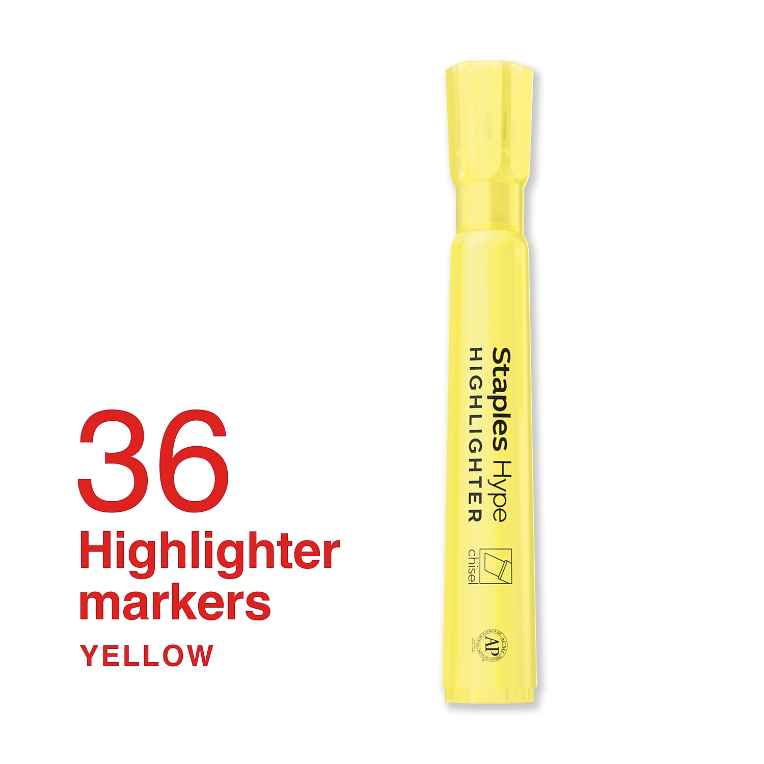 Staples Hype Tank Highlighter Chisel Tip Yellow 36/Pack (ST62941)