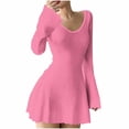 thumbnail image 2 of Womens Maxi Dresses Women Long Sleeve Mini Dress Summer V Neck Casual Flare Ribbed Knit A-Line Short Sweater Dresses L, 2 of 5