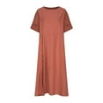 thumbnail image 6 of Kmdttou Women's Short Sleeve Loose Plain Dresses Women's Loose Casual Solid Color Short Sleeved Reversible Linen Dress, 6 of 8