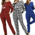 thumbnail image 4 of Seyurigaoka Women's Pajama, Plaid Jumpsuit Drawstring Hemming One Piece Garment, 4 of 6