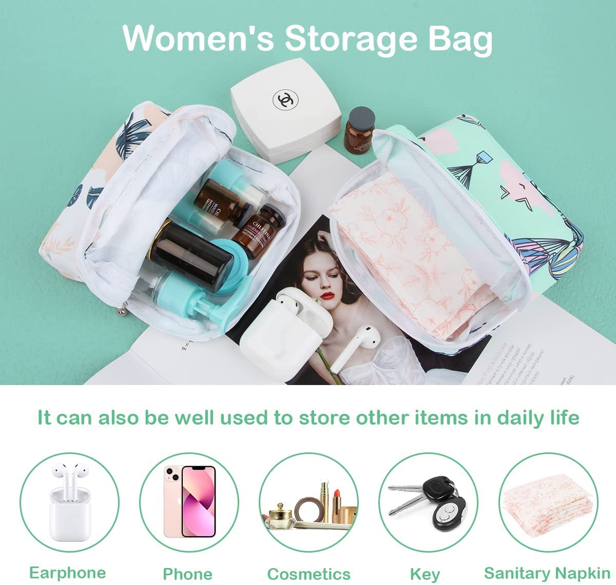  Period Pouch Portable Tampon Storage Bag,Tampon Holder for Purse  Feminine Product Organizer,Retro Leaves : Health & Household