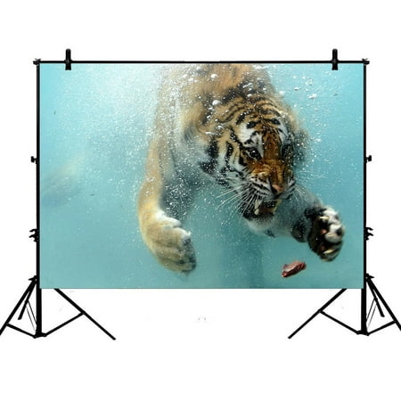 Image of GCKG 7x5ft Fierce King Of Forest Tiger Swimming To A Meat Polyester Photography Backdrop Studio Photo Props Background