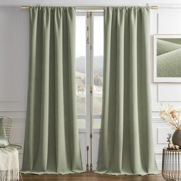 Cortinas Joydeco de terciopelo verde salvia con aislamiento térmico, 243 x 132 cm