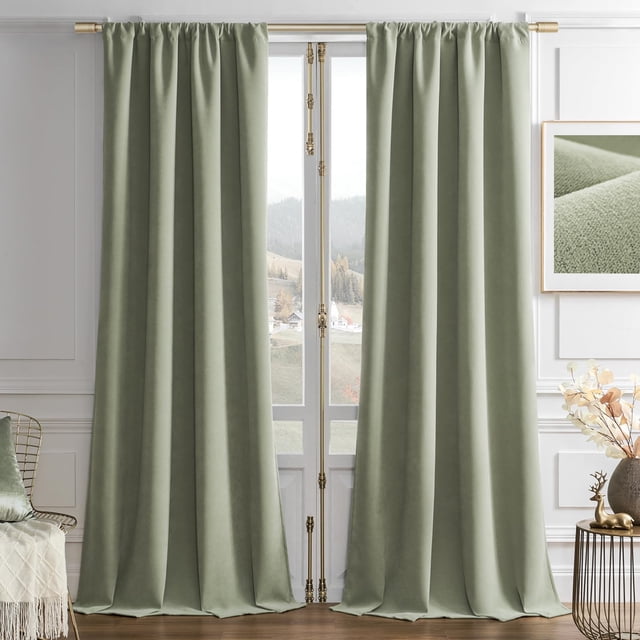 Cortinas Joydeco de terciopelo verde salvia con aislamiento térmico, 243 x 132 cm