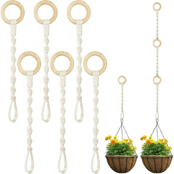Topboutique Macrame Plant Hanger Extenders,6 Pcs Flower Pot Hanging Basket Extender,Connectable Rope Hanging Plant Extender,Adjustable Hanger Extender with Wooden Ring for Indoor Outdoor Plant Pot