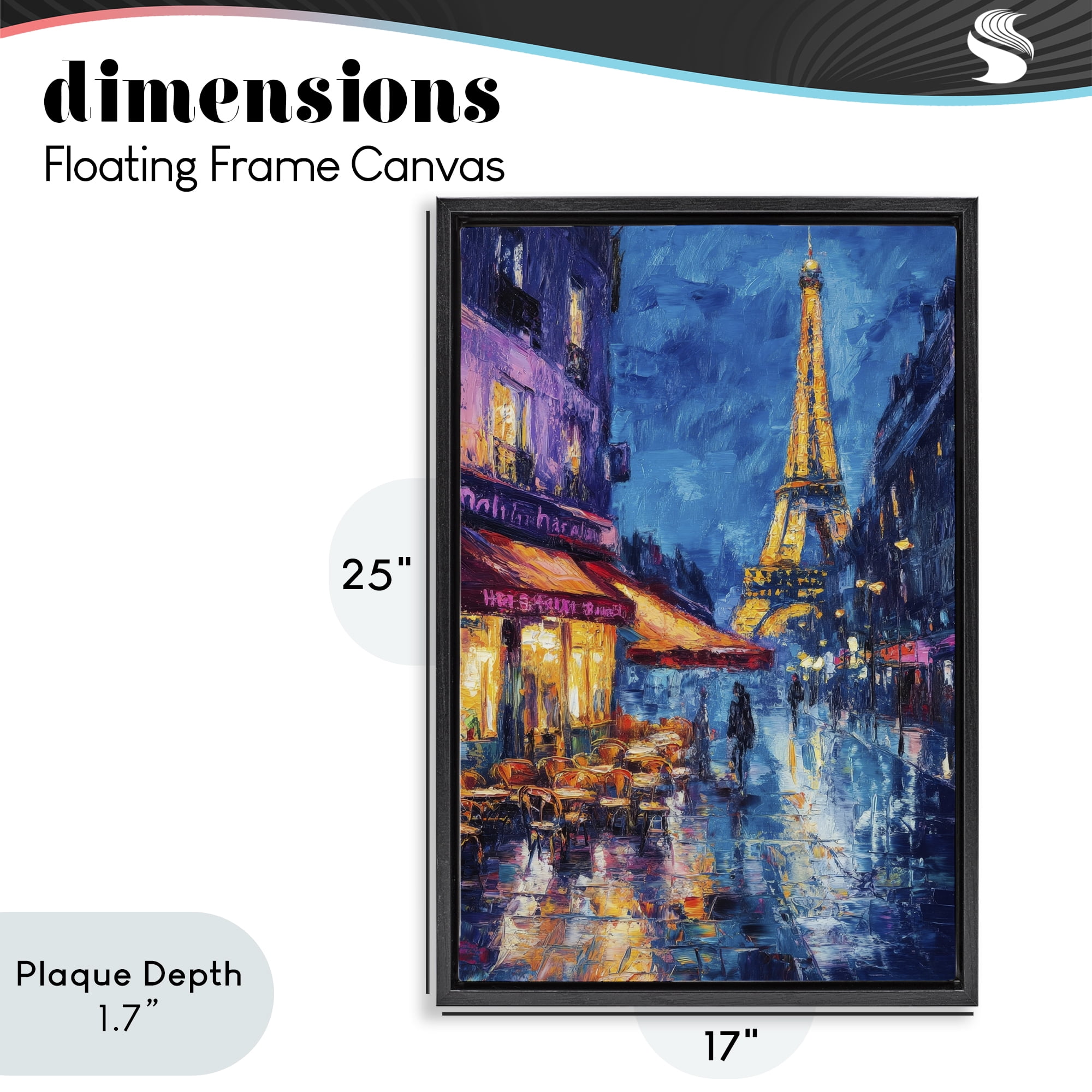 Stupell Industries Dusk Paris Street Scene Black Framed Floater Canvas Wall Art, design by Petal Prints Design