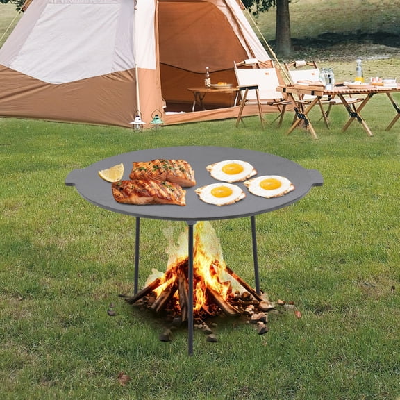 18"Campfire Grill Griddle, Cast Iron Grill Pan with Handles, 3 Removable Legs
