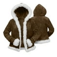 thumbnail image 4 of Hxshgdsn Womens Cropped Cardigans With Hoodies Fleece Faux Fur Trim Warm Jacket Coat With Pocket Brown L, 4 of 5