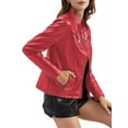 thumbnail image 2 of Women Faux Leather Jackets Motorcycle PU Moto Biker Outwear Coat Red L, 2 of 8