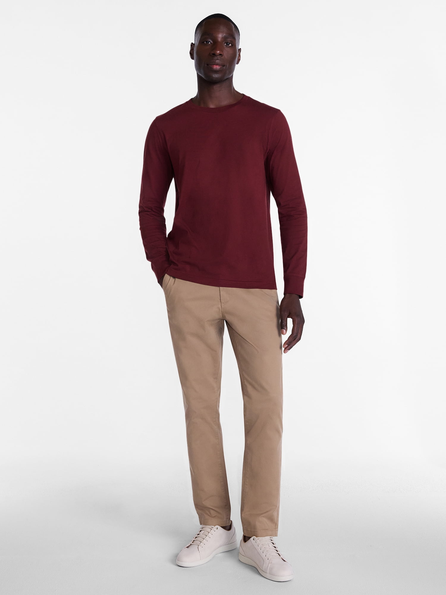 George Men's and Big Men's Cotton Crewneck Tee with Long Sleeves, Sizes XS-3XL, Big 2XB-6XB & Tall MT-4XLT