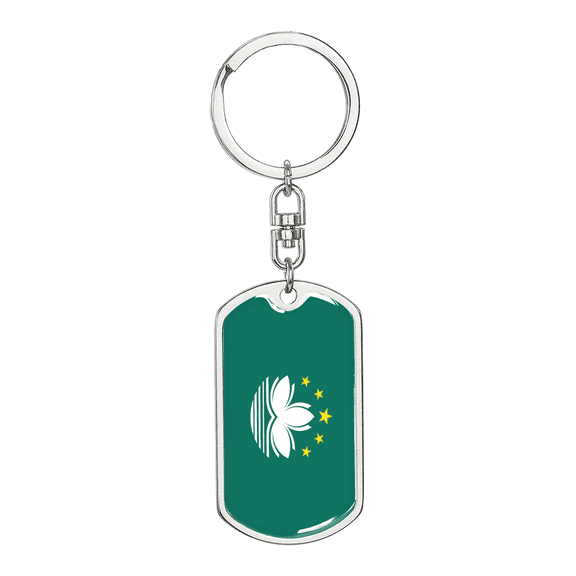 Macau Flag Swivel Keychain Dog Tag Stainless Steel or 18k Gold
