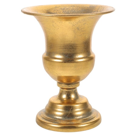 BESTYASH Rustic Vintage Gold Iron Pedestal Flower Vase Handmade Distressed Planter for Home Decoration