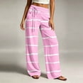 thumbnail image 5 of Women's Striped Lounge Pants Elastic Waist Straight Leg Trousers with Pockets Lightweight Comfy Cotton Linen Vacation Beach Pants,Sizes S-2XL, 5 of 6