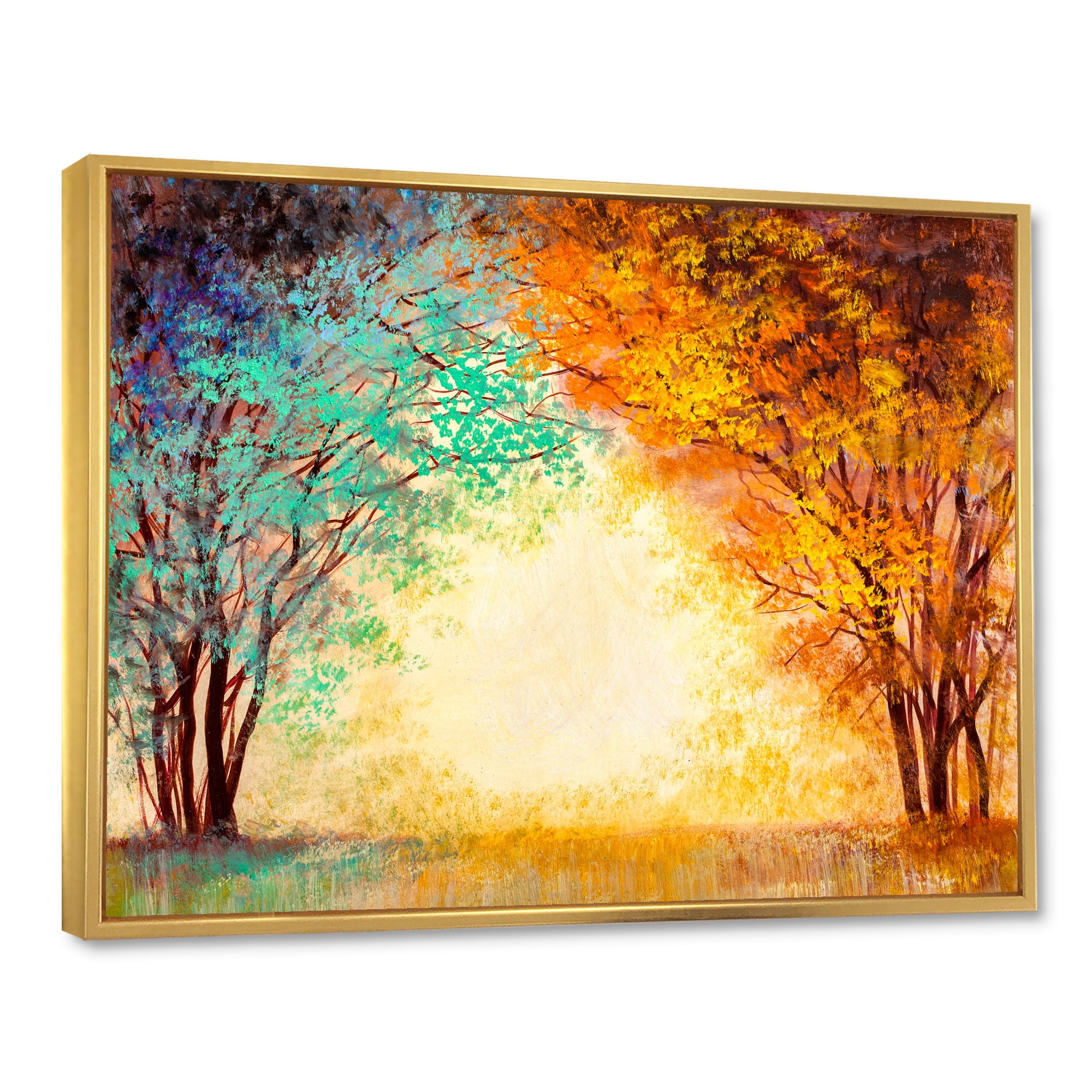 Designart 'Alley Through The Turquise Park In Autumn Sunset ' Traditional Framed Canvas Wall Art Print